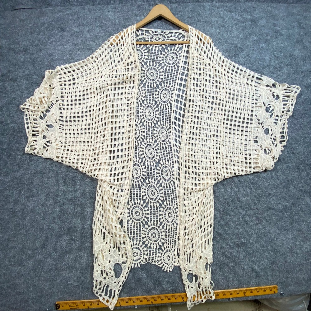 Woven Heart Cream Crochet Open Knit Batwing Cardigan XE20216517TB One Size